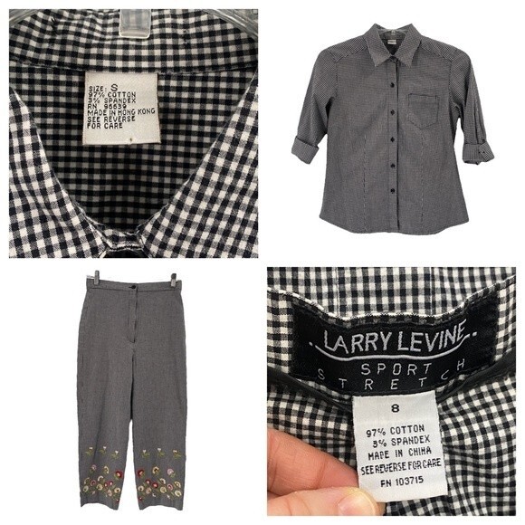 VINTAGE Larry Levine Sport Stretch matching pant suit - blouse / pants sz 8 - Picture 8 of 12